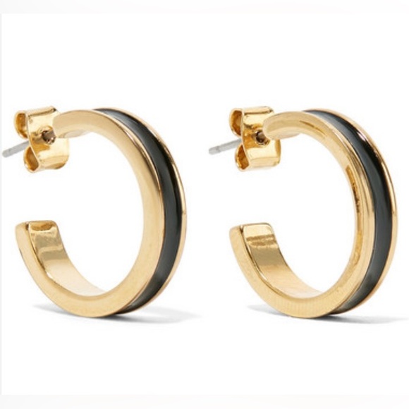 Isabel Marant ‘Casablanca’ Black Enameled Gold Hoop Earrings ASO Meghan Markle - Picture 1 of 13